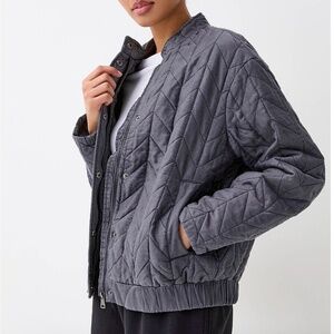 Only gray charcoal chevron pattern denim quilted jacket NWT